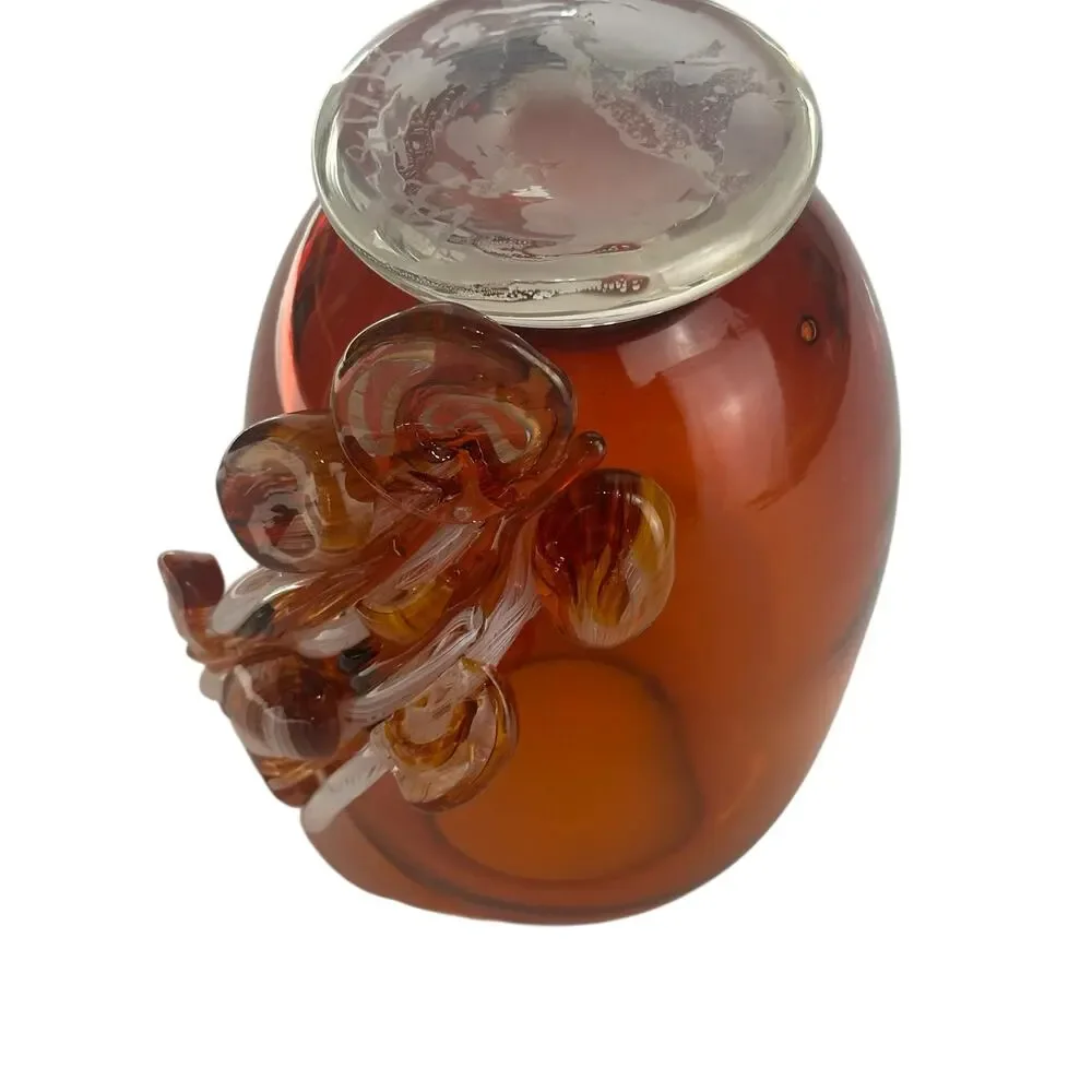 Studio Art Glass Vase Amber Swirl Applied Ribbon Abstract Signed vAB Modern 2018